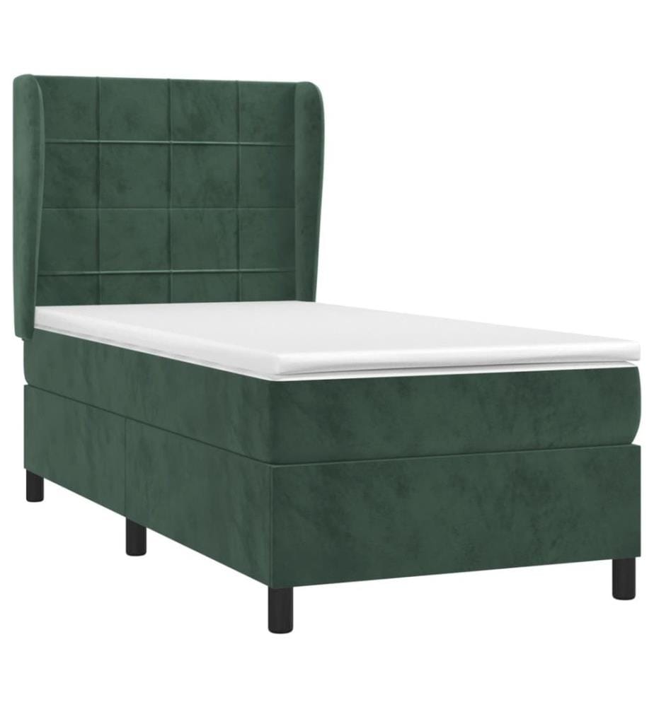 Lit à sommier tapissier avec matelas Vert foncé 90x200 cm