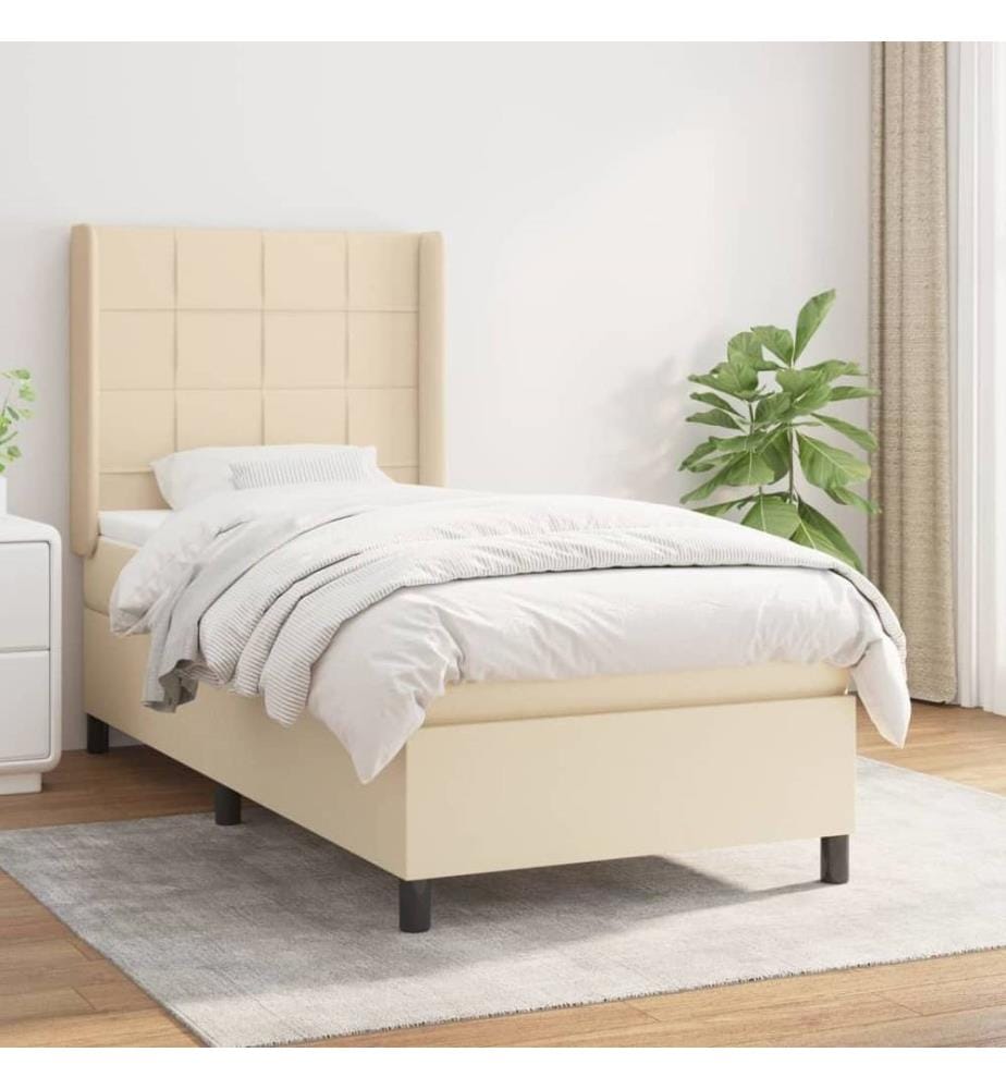 Lit à sommier tapissier avec matelas Crème 90x200 cm Tissu