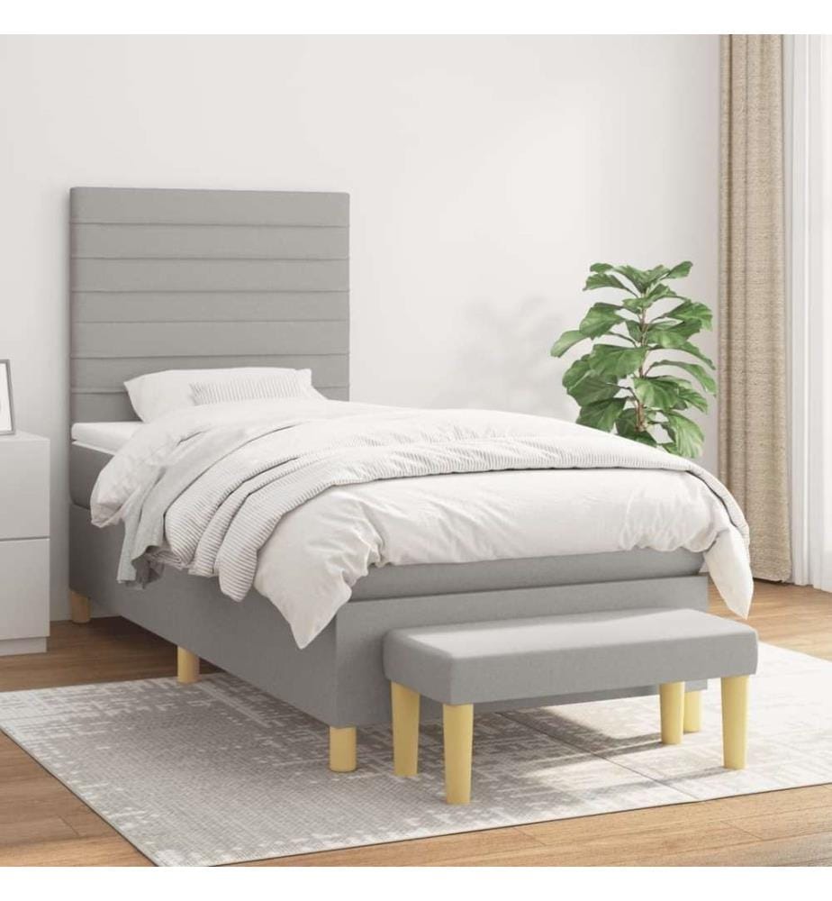 Lit à sommier tapissier avec matelas Gris clair 90x200 cm Tissu