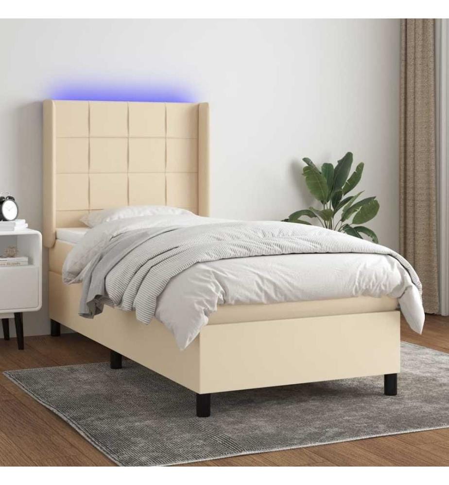 Sommier tapissier avec matelas et LED Crème 90x200 cm Tissu