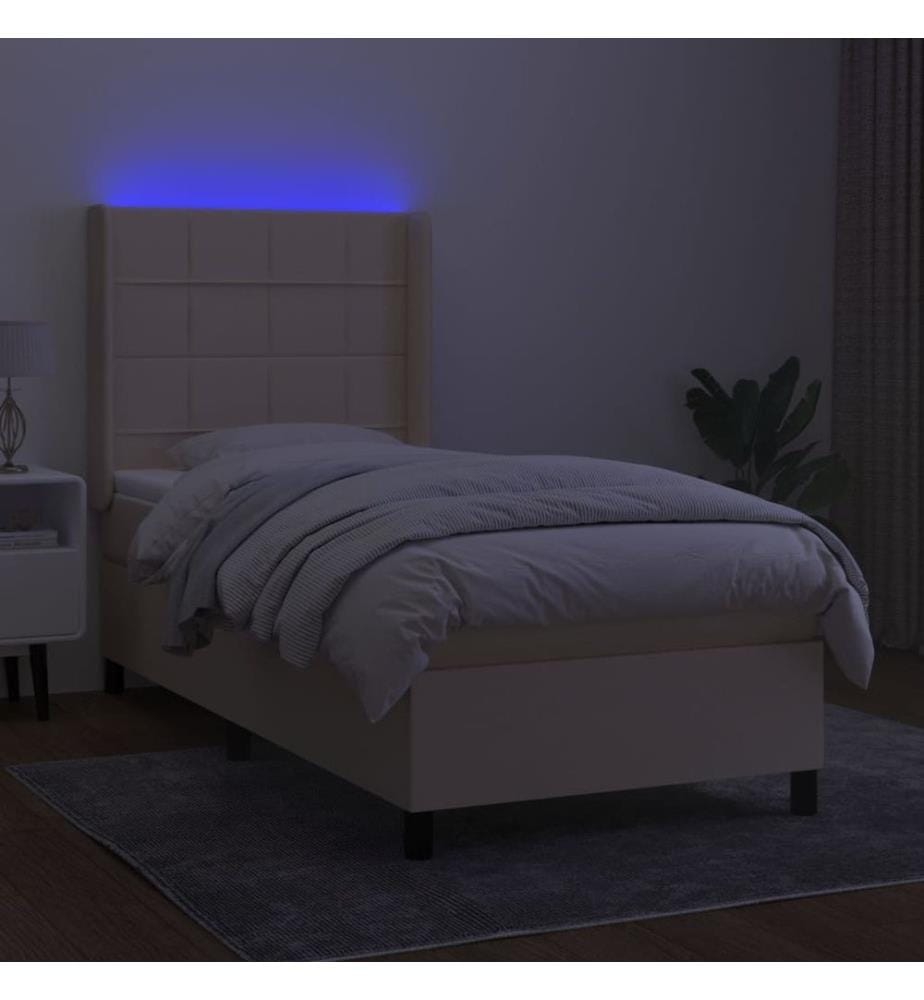 Sommier tapissier avec matelas et LED Crème 90x200 cm Tissu