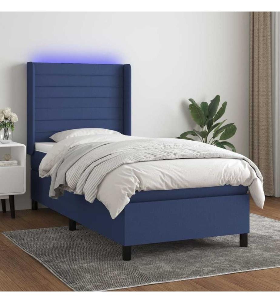 Sommier tapissier avec matelas et LED Bleu 80x200cm Tissu