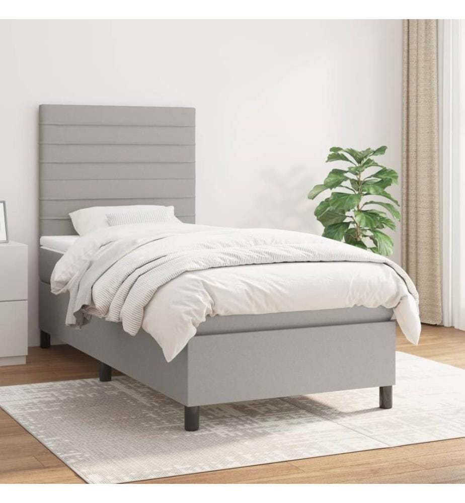Lit à sommier tapissier avec matelas Gris clair 90x200 cm Tissu