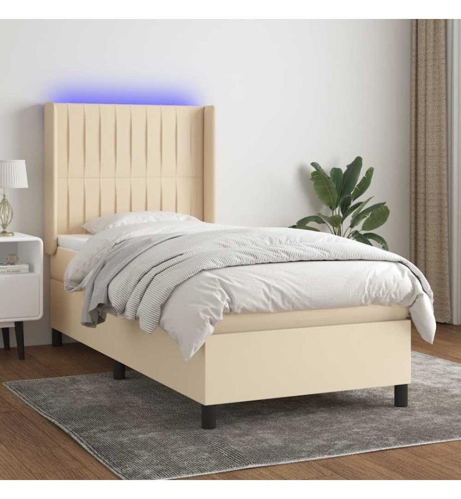Boxspringbett mit Matratze & LED Creme 100x200 cm Stoff