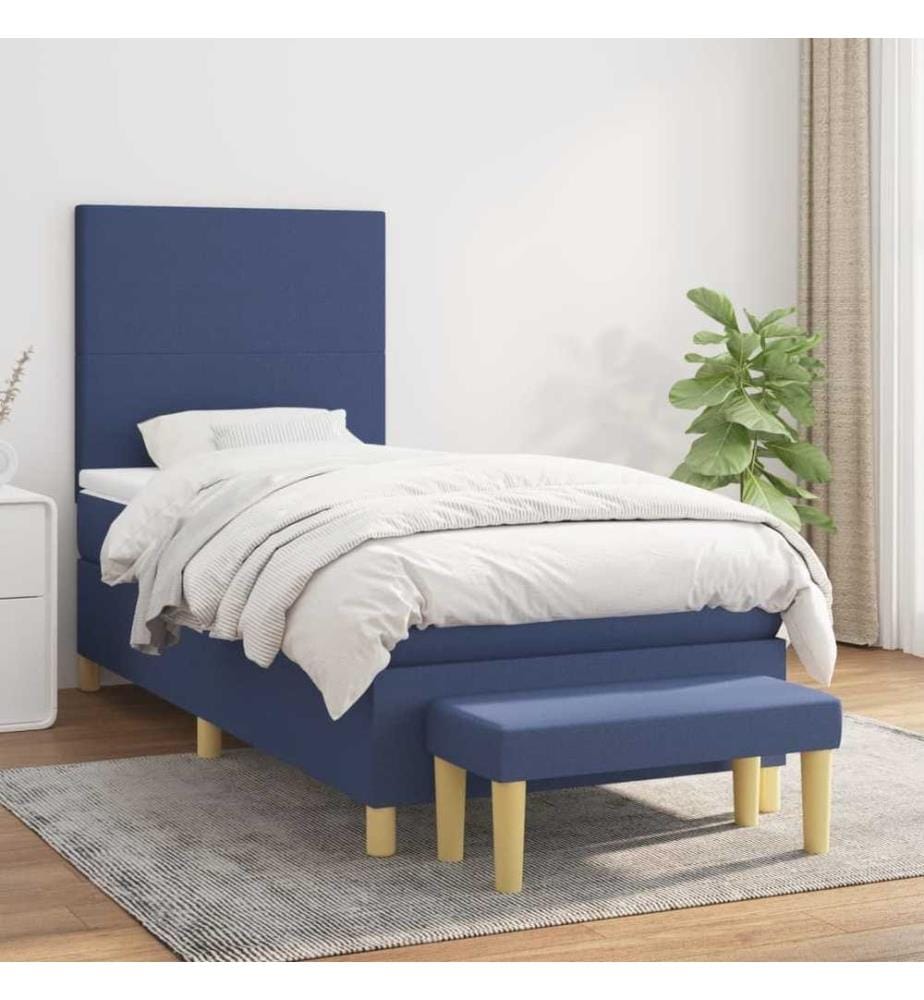 Lit à sommier tapissier avec matelas Bleu 90x190 cm Tissu