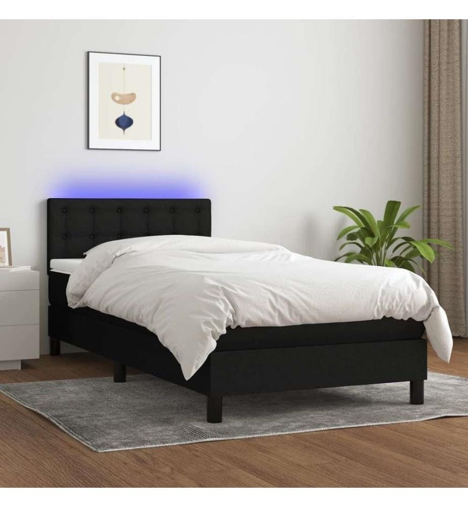 Sommier tapissier avec matelas et LED Noir 80x200cm Tissu