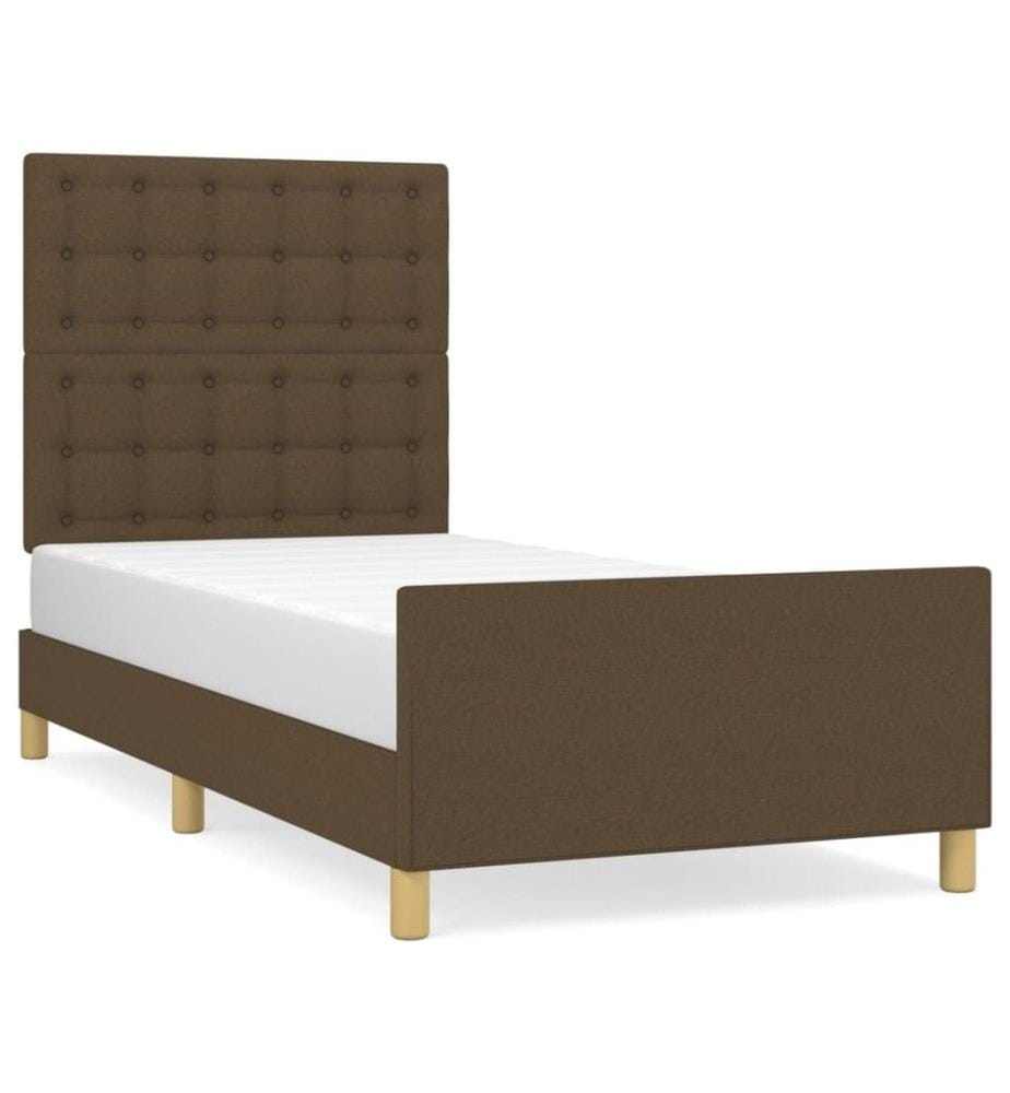 Cadre de lit avec tête de lit Marron foncé 90x200 cm Tissu
