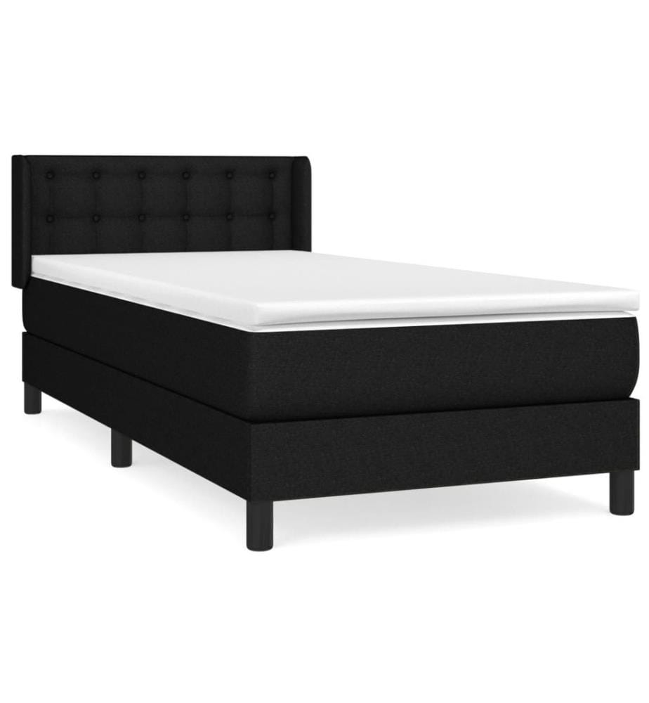 Lit à sommier tapissier et matelas Noir 80x200 cm Tissu