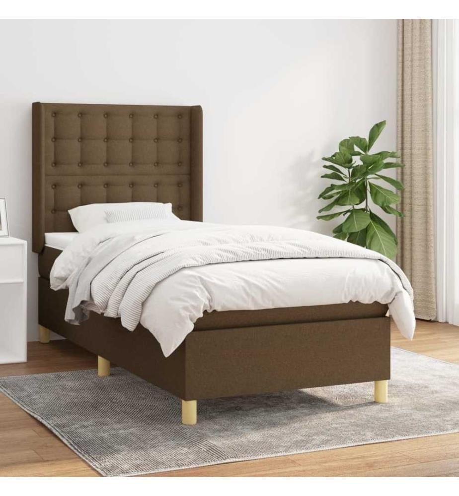 Lit à sommier tapissier avec matelas Marron foncé 90x200 cm