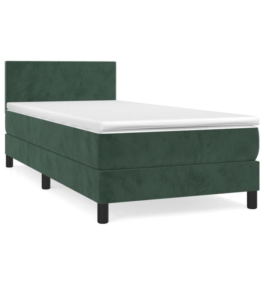 Lit à sommier tapissier avec matelas Vert foncé 90x200 cm