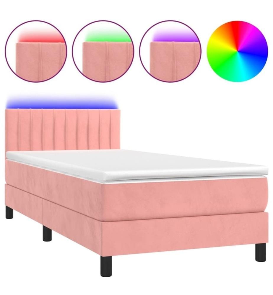 Sommier à lattes de lit avec matelas et LED Rose 90x200 cm