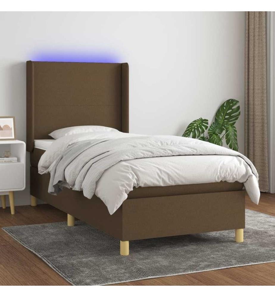 Sommier à lattes de lit matelas LED Marron foncé 90x200cm Tissu
