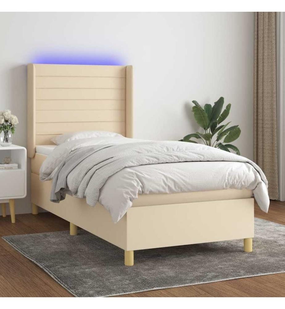 Sommier à lattes de lit matelas et LED Crème 90x200 cm Tissu