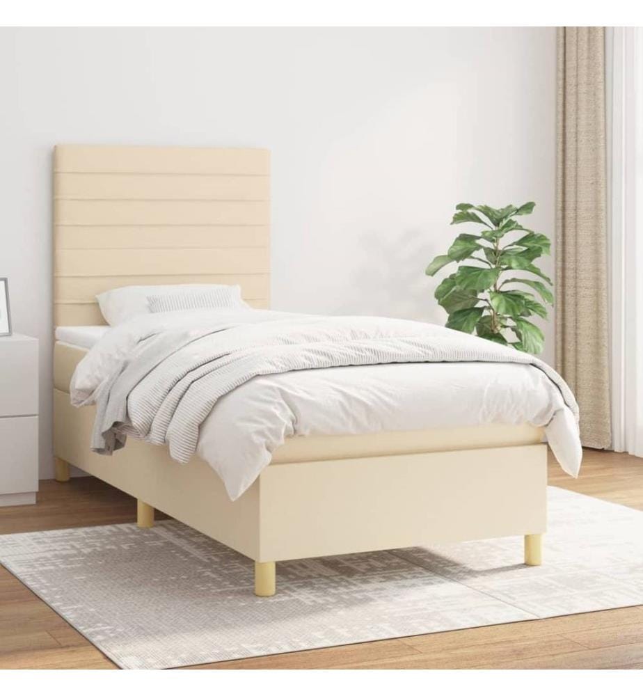 Lit à sommier tapissier avec matelas Crème 90x200 cm Tissu