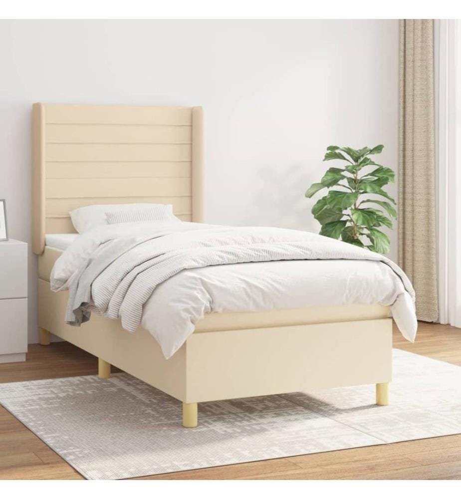 Lit à sommier tapissier avec matelas Crème 90x200 cm Tissu