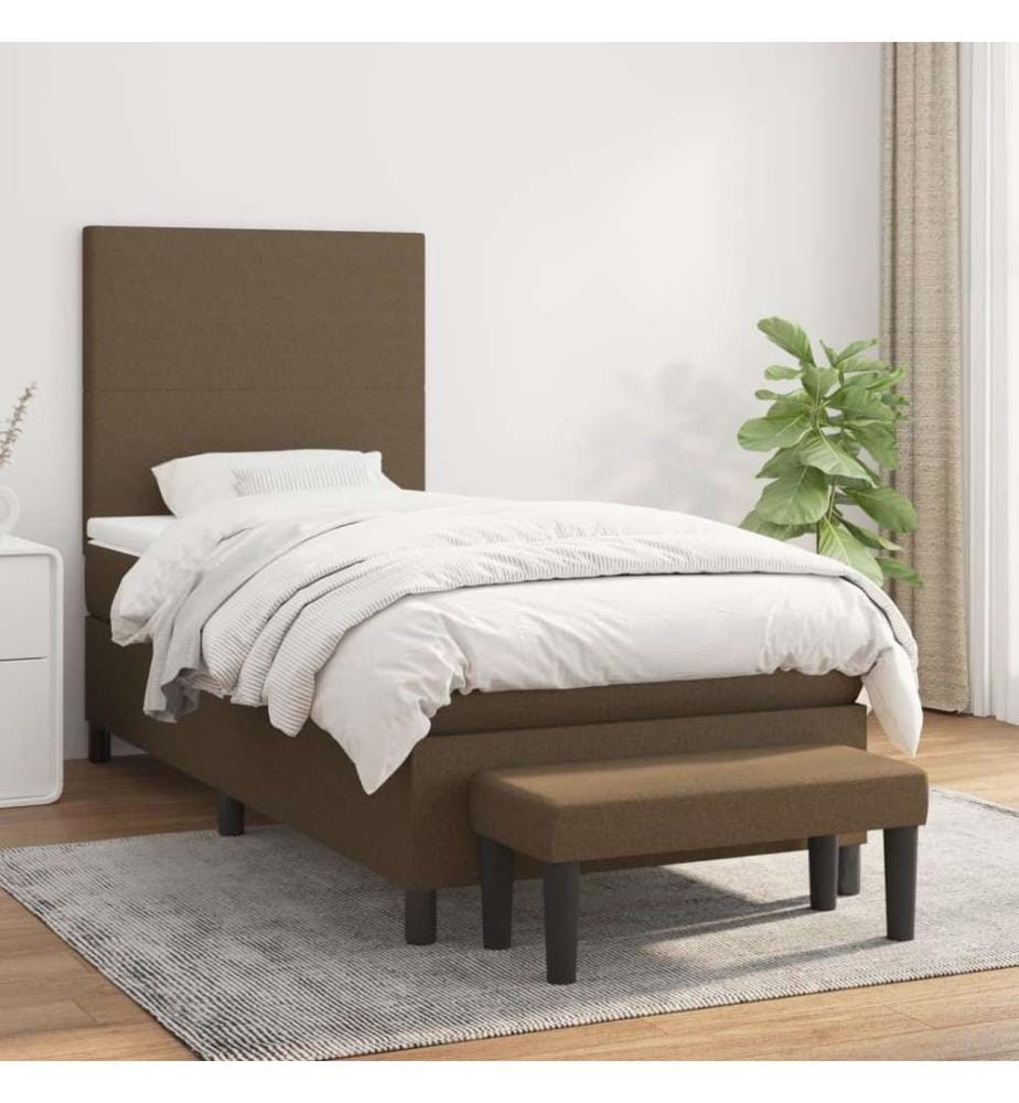 Lit à sommier tapissier avec matelas Marron foncé 90x200 cm