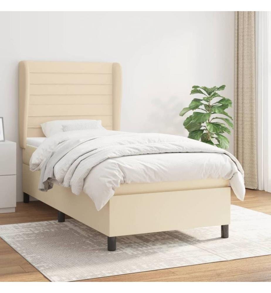 Lit à sommier tapissier avec matelas Crème 90x200 cm Tissu