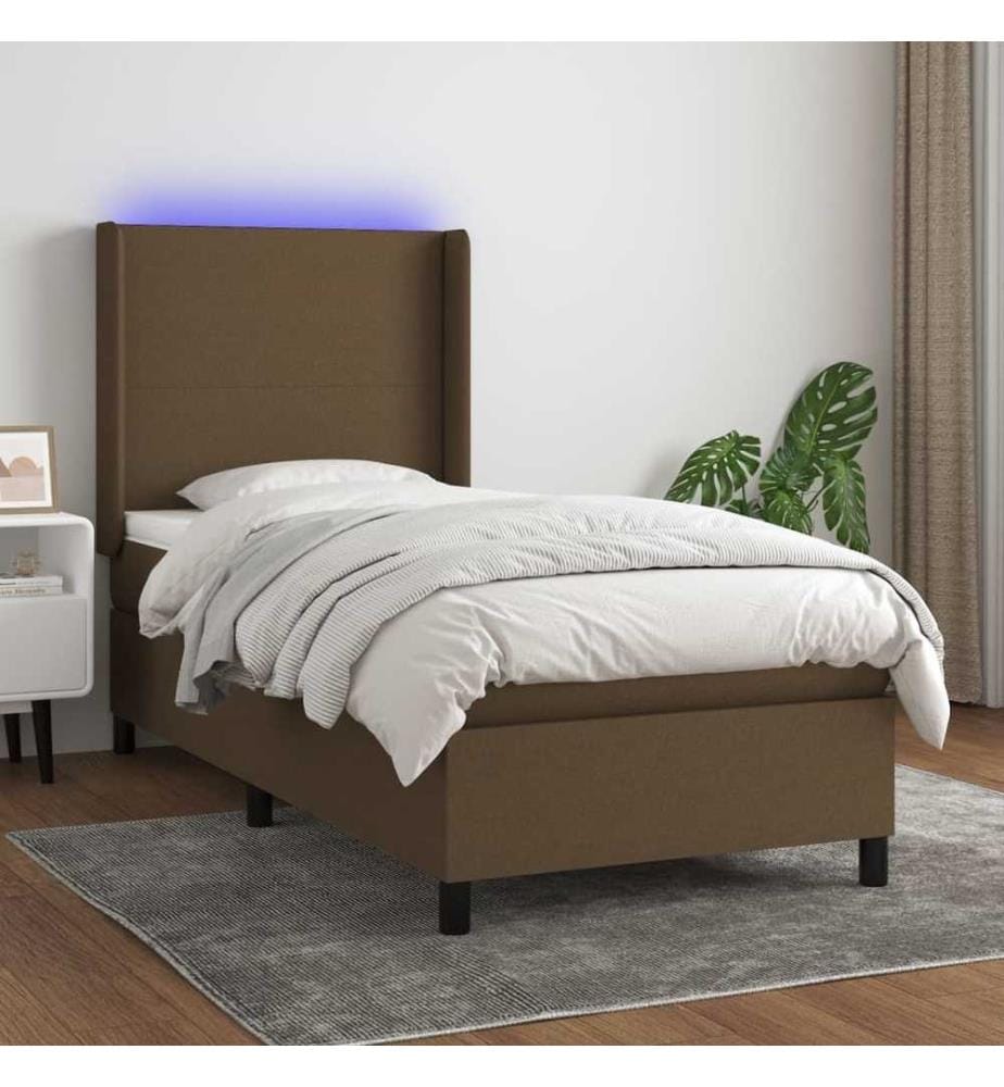 Sommier à lattes de lit matelas LED Marron foncé 90x200cm Tissu