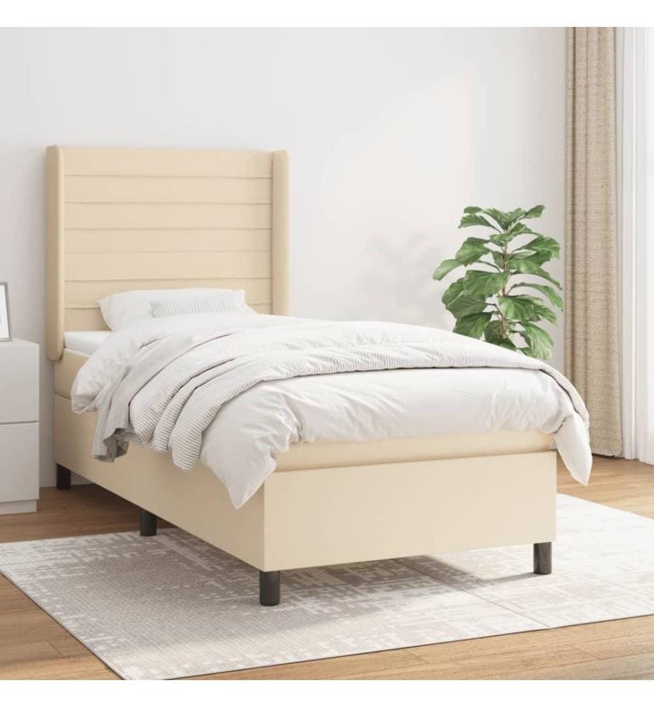 Lit à sommier tapissier avec matelas Crème 90x200 cm Tissu