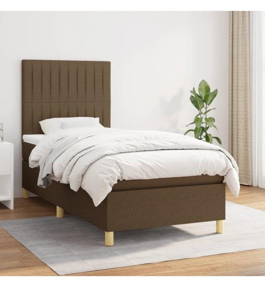Lit à sommier tapissier avec matelas Marron foncé 90x200 cm