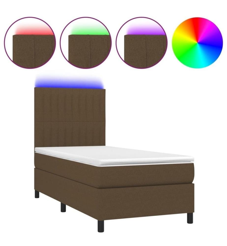 Sommier à lattes de lit et matelas et LED Marron foncé 90x200cm