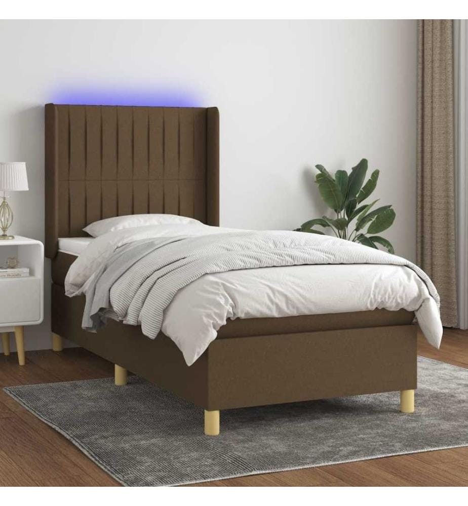 Sommier à lattes de lit matelas LED Marron foncé 90x200cm Tissu