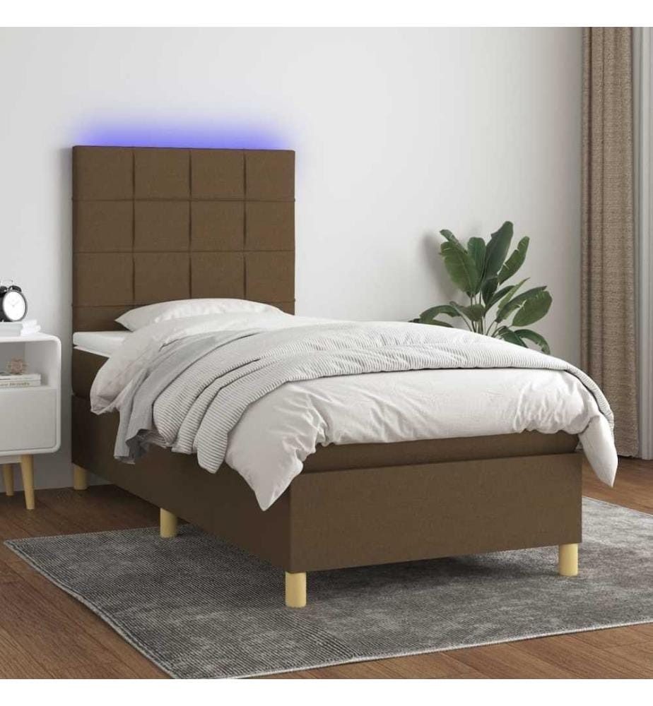 Sommier à lattes de lit et matelas et LED Marron foncé 80x200cm