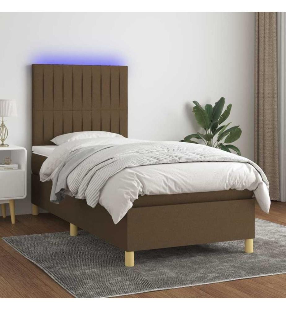 Sommier à lattes de lit et matelas et LED Marron foncé 90x200cm