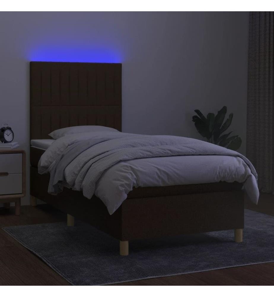 Sommier à lattes de lit et matelas et LED Marron foncé 90x200cm