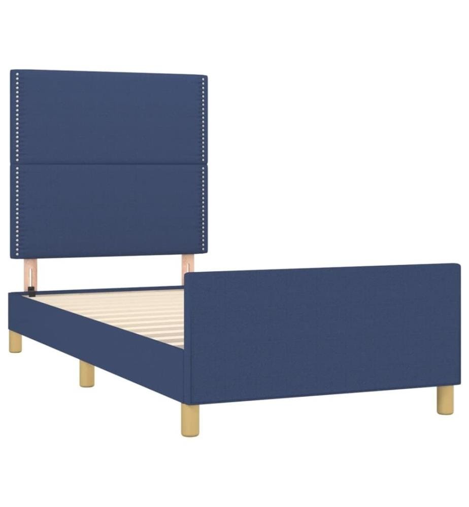 Bettgestell mit Kopfteil Blau 80x200 cm Stoff