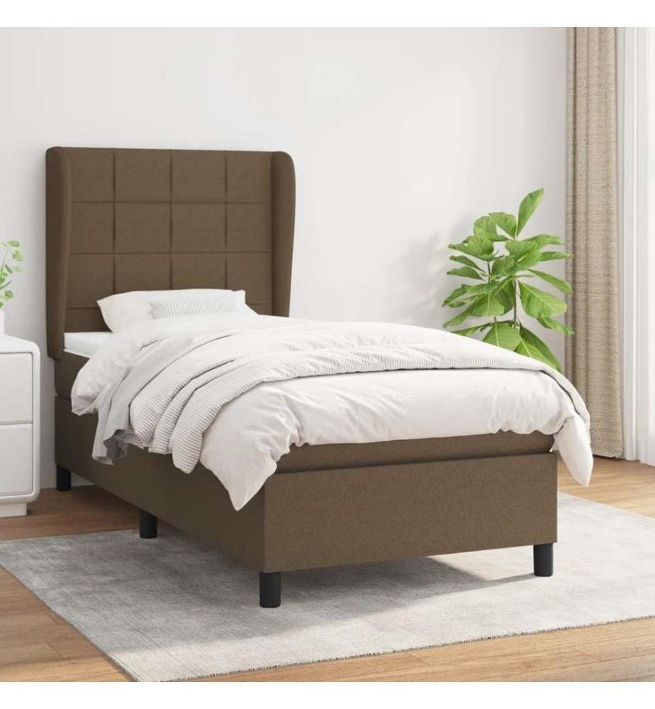 Lit à sommier tapissier avec matelas Marron foncé 90x190 cm