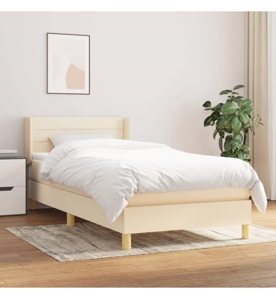 Lit à sommier tapissier et matelas Crème 90x190 cm Tissu