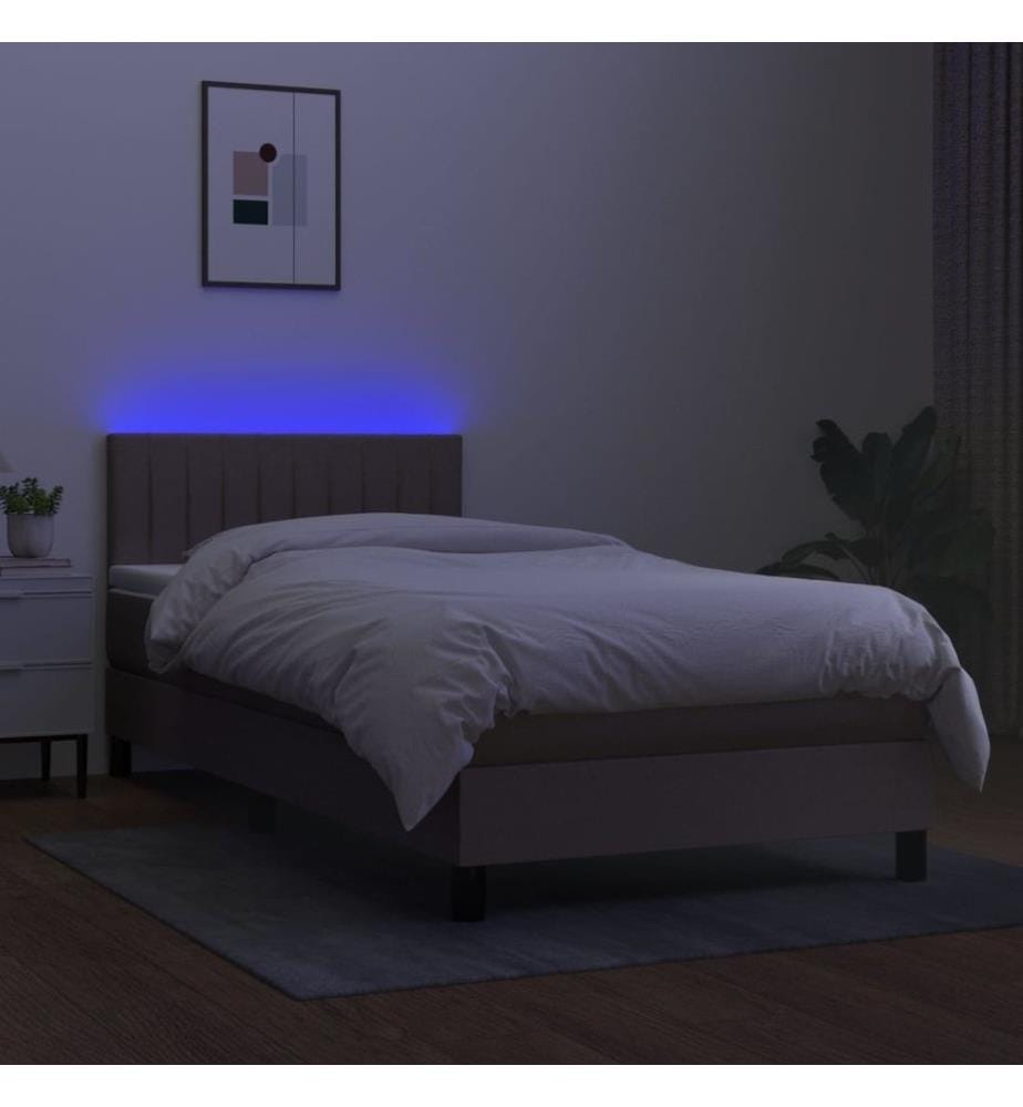 Sommier à lattes de lit avec matelas LED Taupe 90x190 cm Tissu