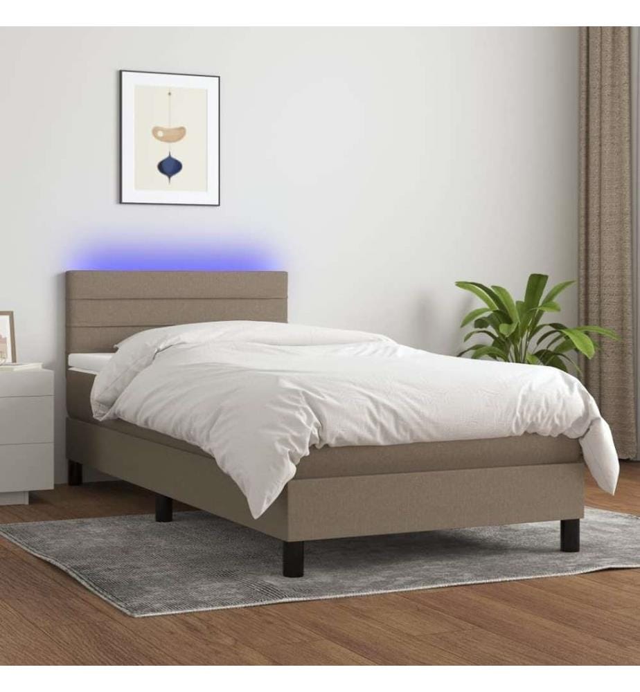 Sommier à lattes de lit avec matelas LED Taupe 90x190 cm Tissu