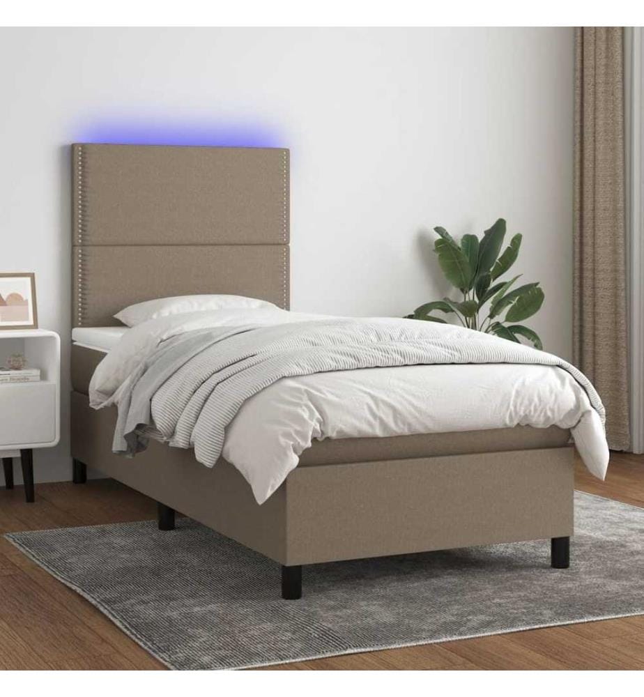 Sommier à lattes de lit et matelas et LED Taupe 90x190 cm Tissu