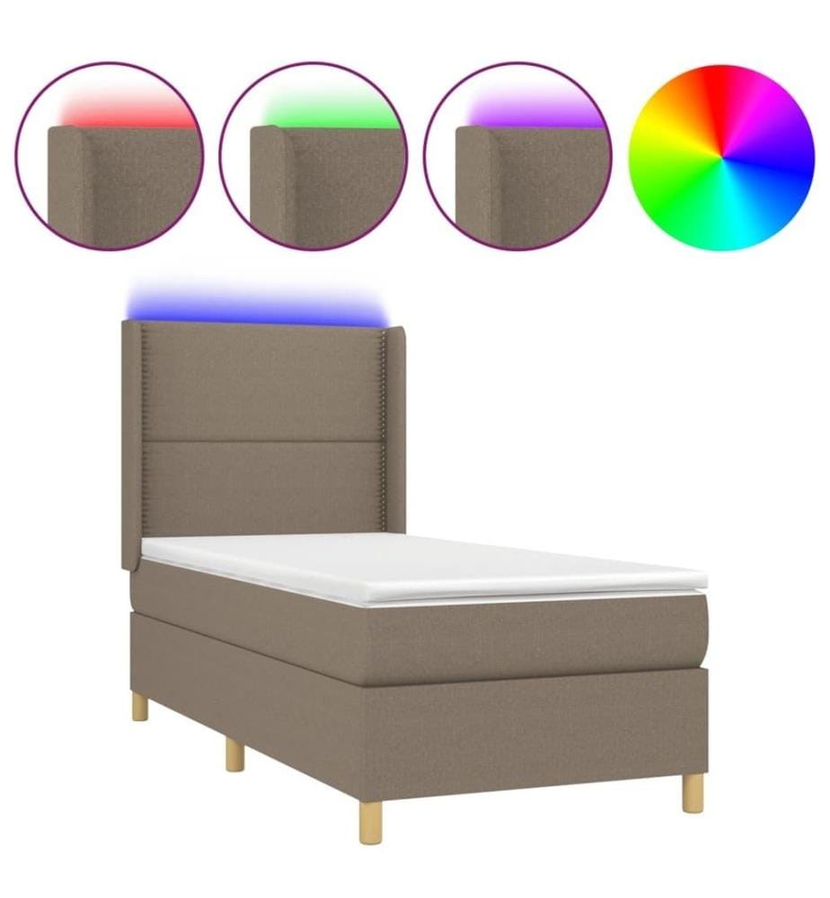 Sommier à lattes de lit matelas LED Marron foncé 90x200cm Tissu