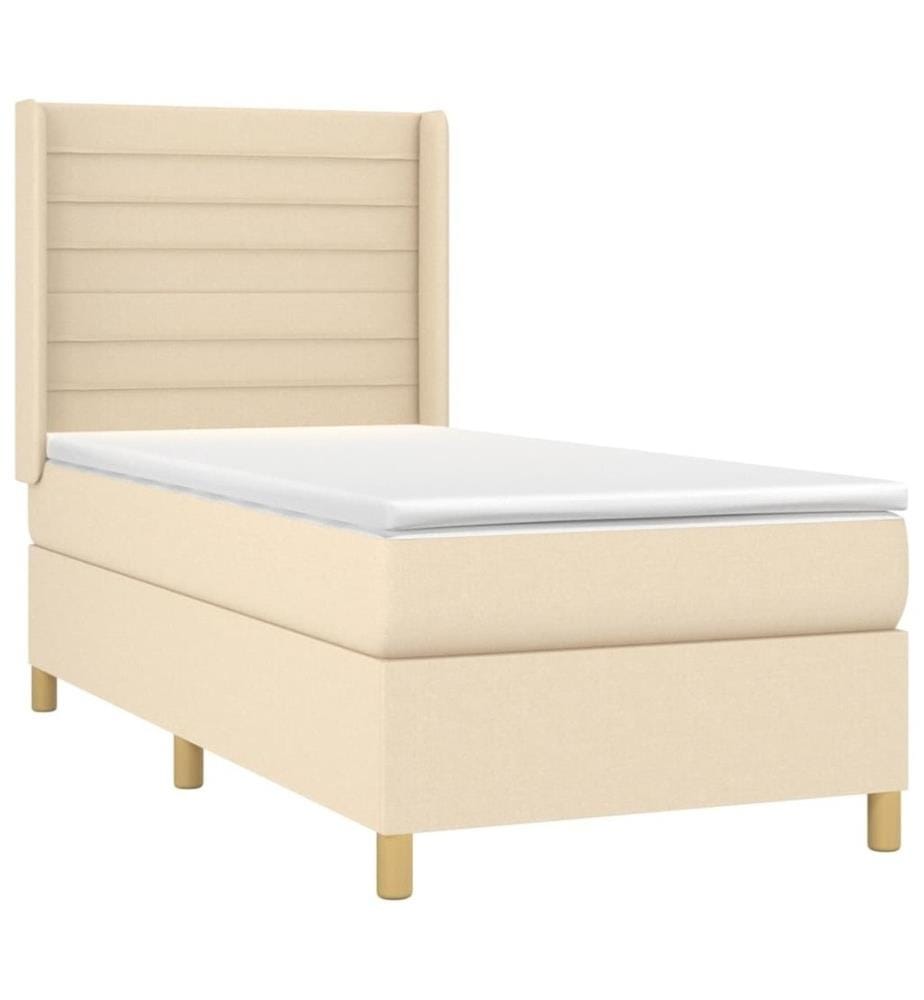 Sommier à lattes de lit matelas et LED Crème 90x190 cm Tissu