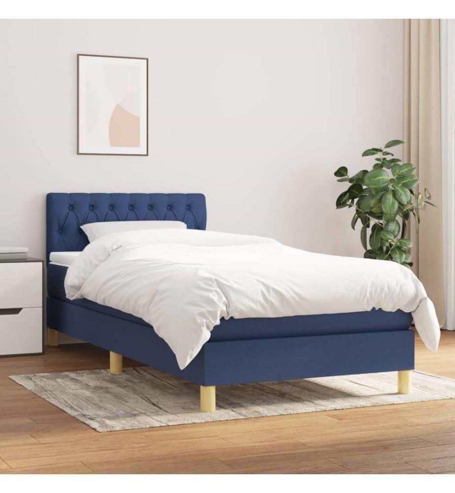 Boxspringbett mit Matratze Blau 80x200 cm Stoff