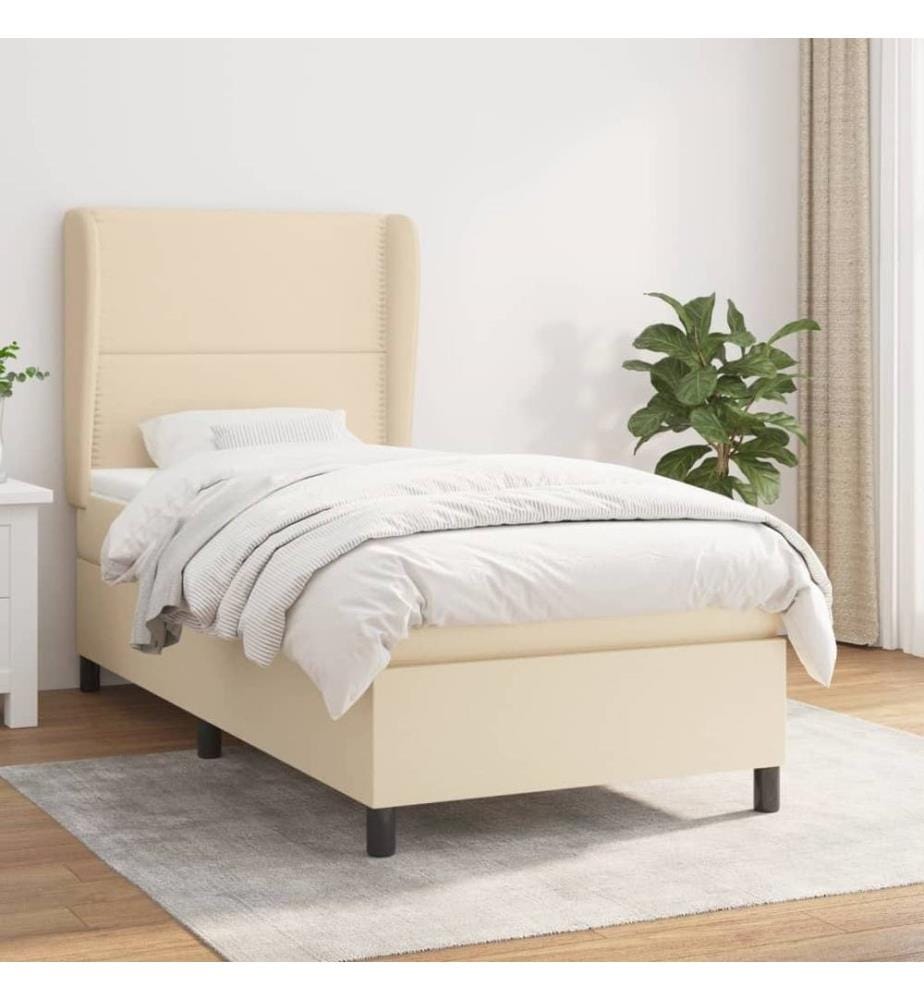 Lit à sommier tapissier avec matelas Crème 90x200 cm Tissu