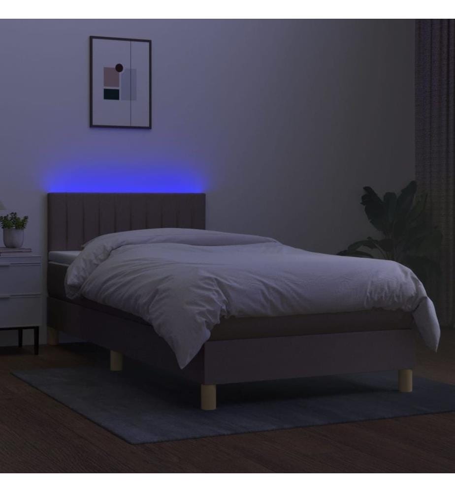 Sommier à lattes de lit avec matelas LED Taupe 80x200 cm Tissu