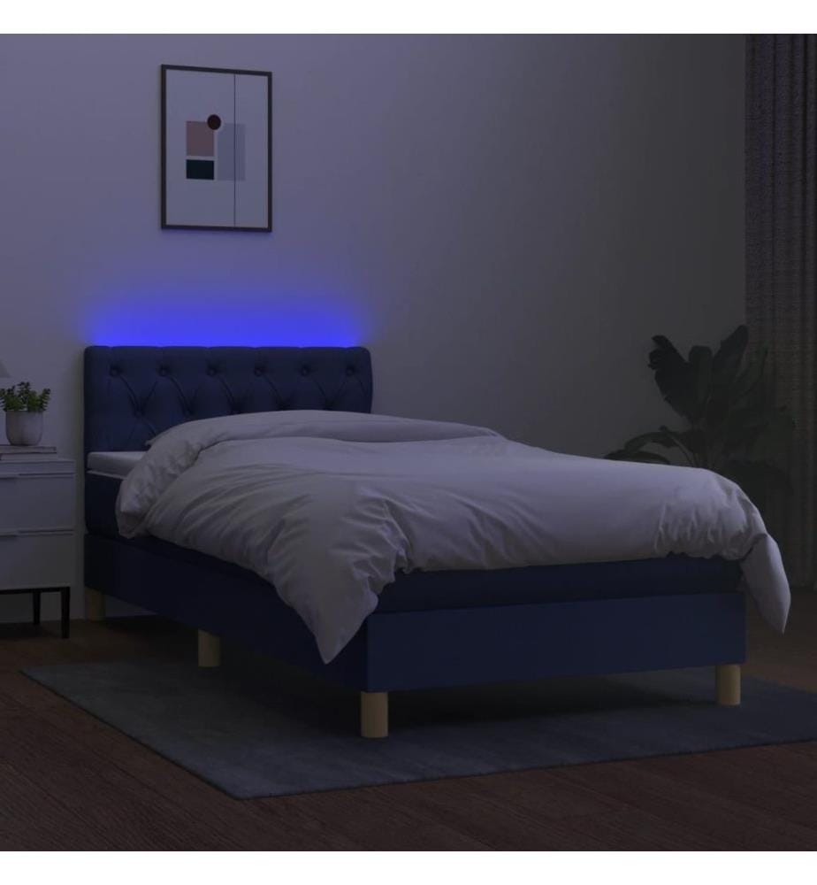 Sommier à lattes de lit avec matelas et LED Bleu 80x200cm Tissu