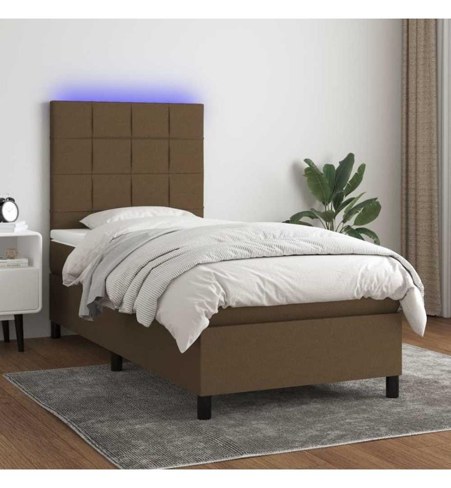 Sommier à lattes de lit et matelas et LED Marron foncé 90x190cm