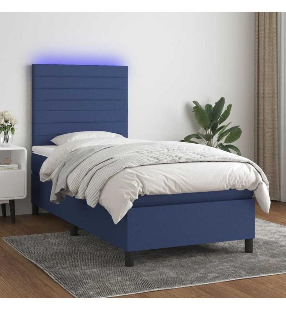 Boxspringbett mit Matratze & LED Blau 100x200 cm Stoff