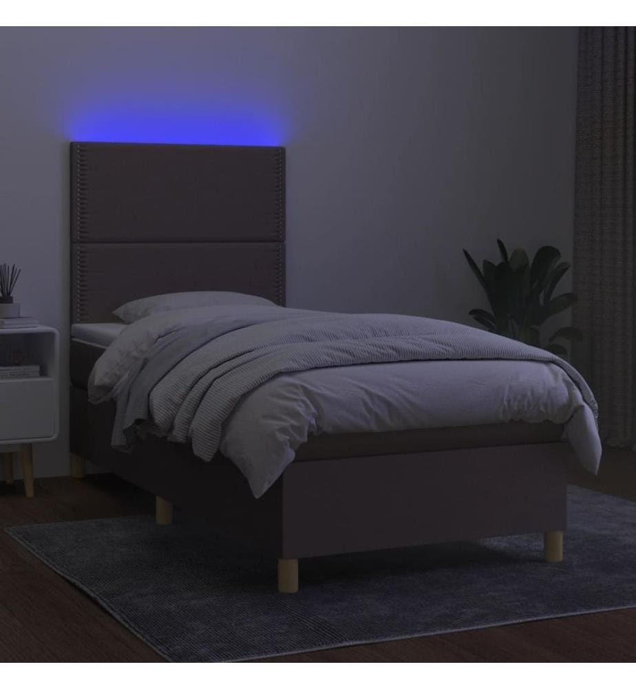 Sommier à lattes de lit et matelas et LED Taupe 90x190 cm Tissu