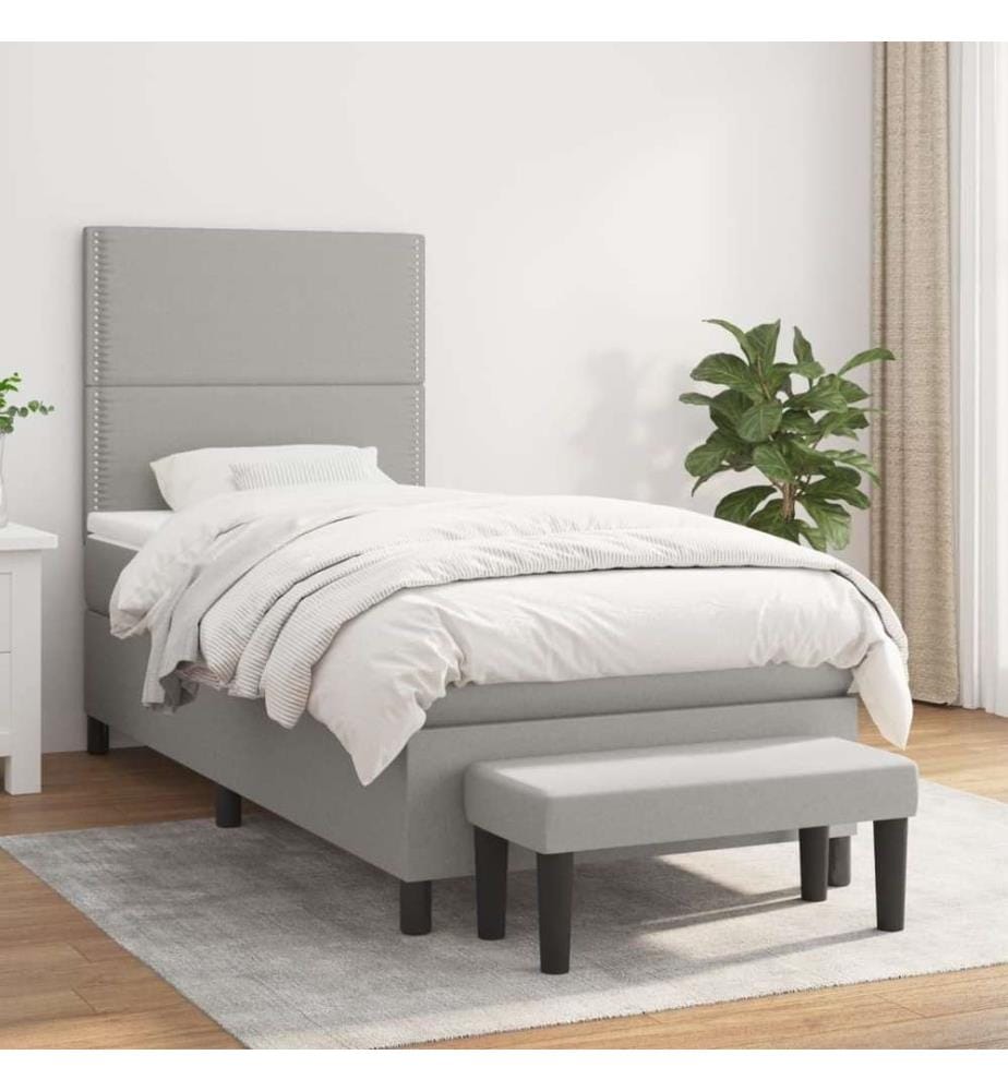 Lit à sommier tapissier avec matelas Gris clair 90x200 cm Tissu
