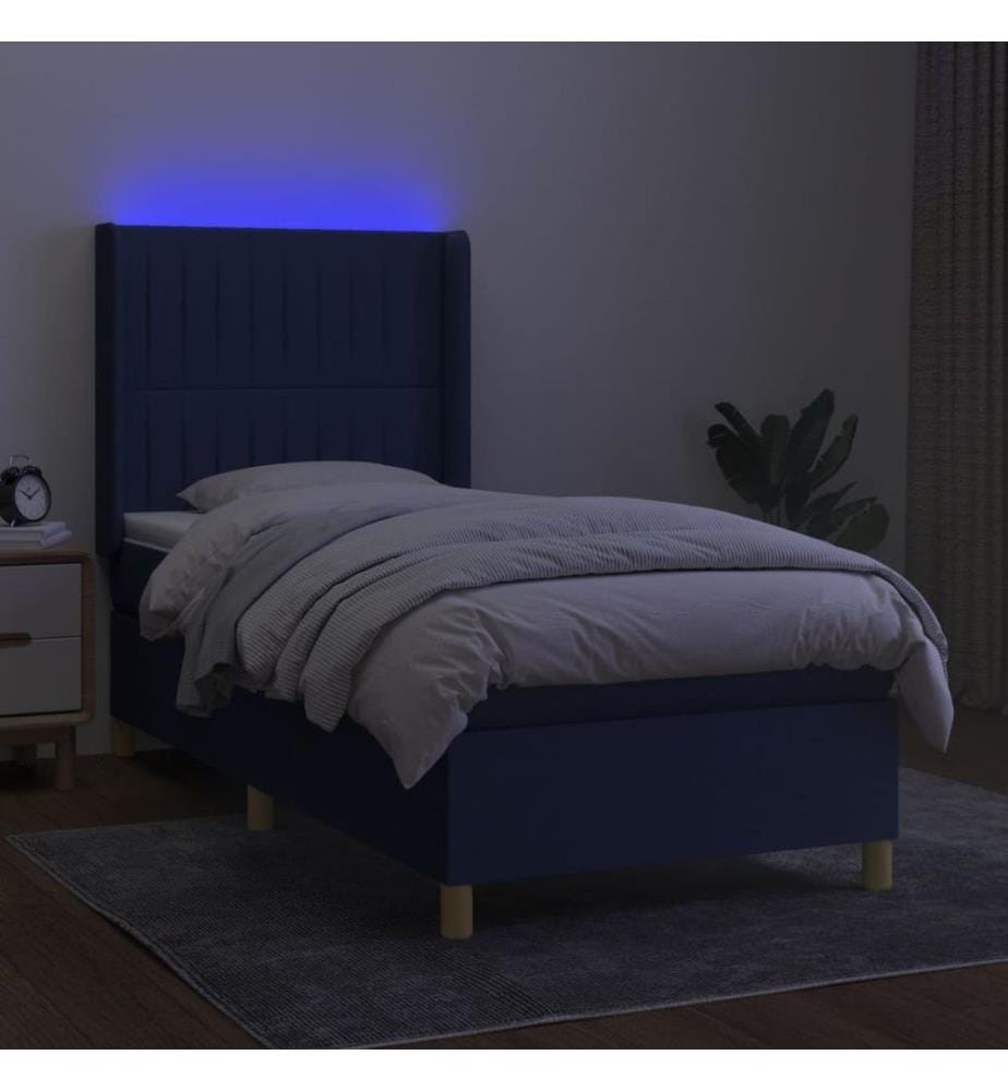 Boxspringbett mit Matratze & LED Blau 100x200 cm Stoff