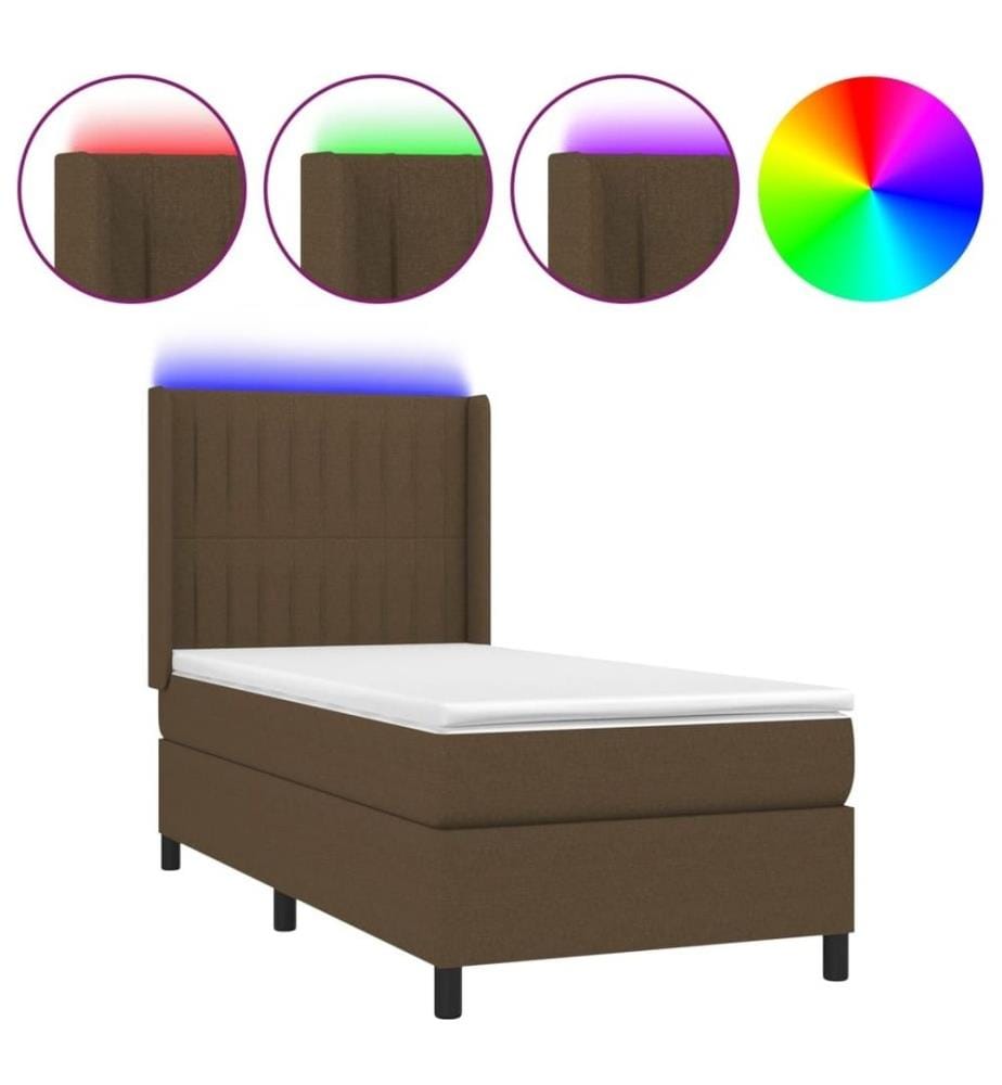 Sommier à lattes de lit matelas LED Marron foncé 90x190cm Tissu