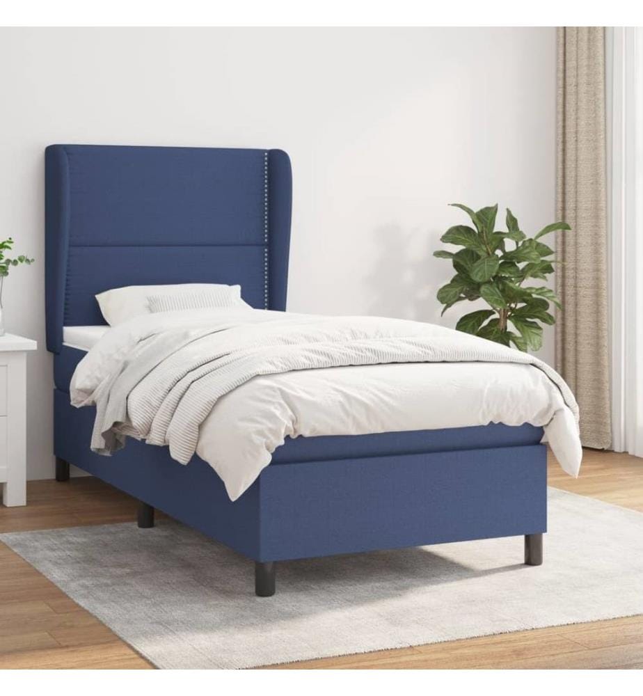 Lit à sommier tapissier avec matelas Bleu 90x200 cm Tissu