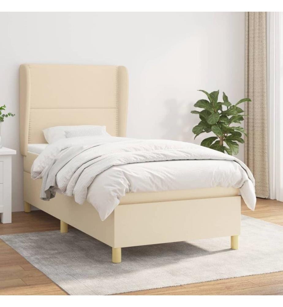 Lit à sommier tapissier avec matelas Crème 90x200 cm Tissu