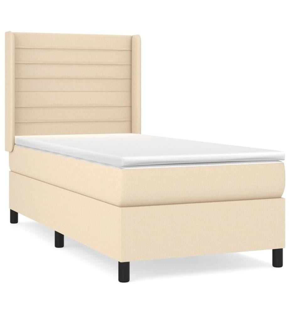 Lit à sommier tapissier et matelas Crème 90x190 cm Tissu